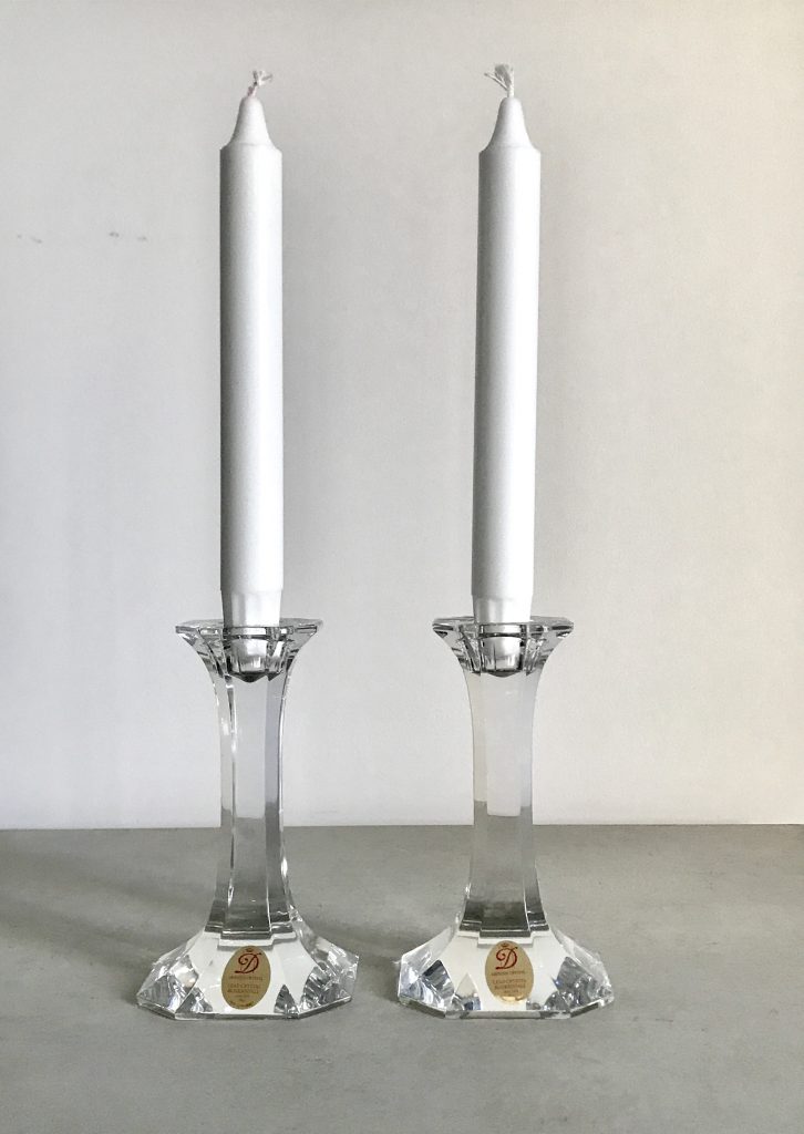 A pair of crystal candlesticks, Dresden Crystal, D-198